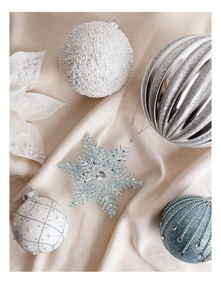 Luxe Christmas Glittered Snowflake Ornament 13cm in Blue/Clear image 3