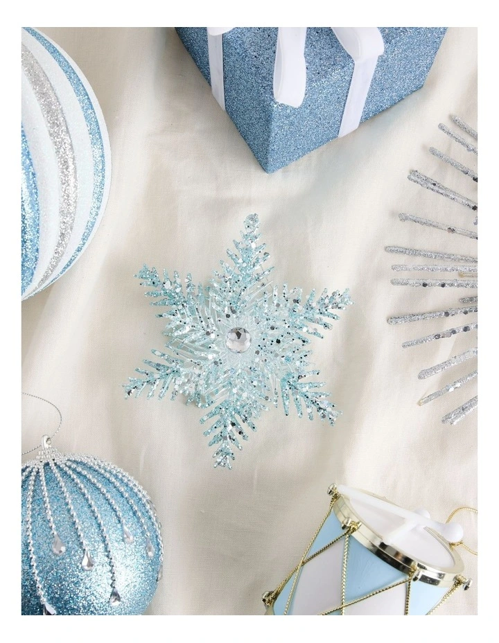 Luxe Christmas Glittered Snowflake Ornament 13cm in Blue/Clear image 3