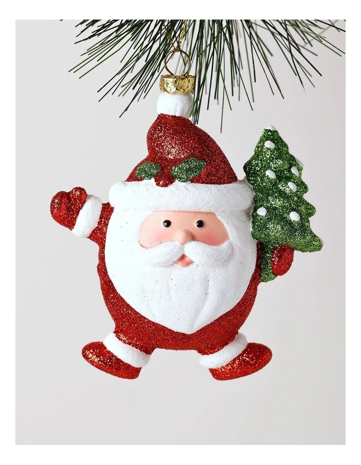 Candyland Christmas Glitter Santa Ornament 12cm in Red image 1