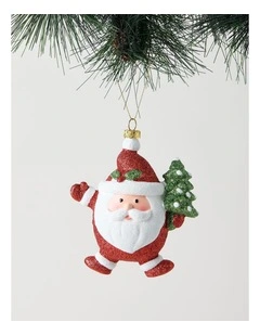 Nostalgia Christmas Glitter Santa Ornament 12cm in Red