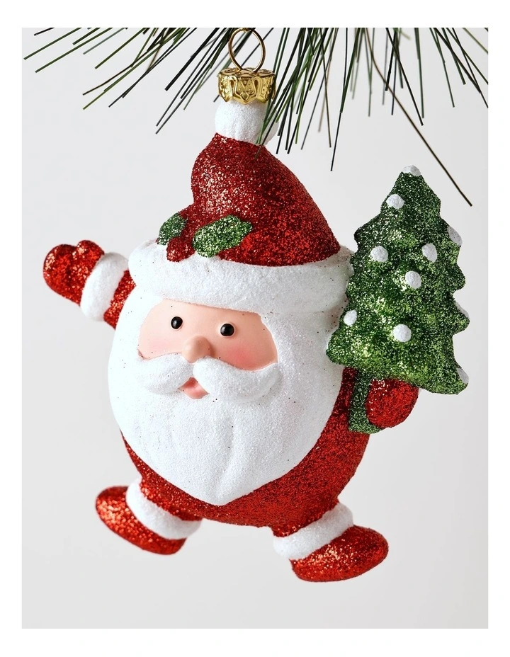 Candyland Christmas Glitter Santa Ornament 12cm in Red image 2
