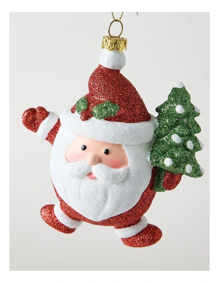 Nostalgia Christmas Glitter Santa Ornament 12cm in Red image 2