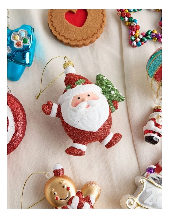 Nostalgia Christmas Glitter Santa Ornament 12cm in Red image 3