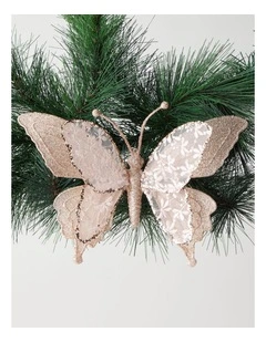 Luxe Christmas Lace Glitter Butterfly Clip 24cm in Pink