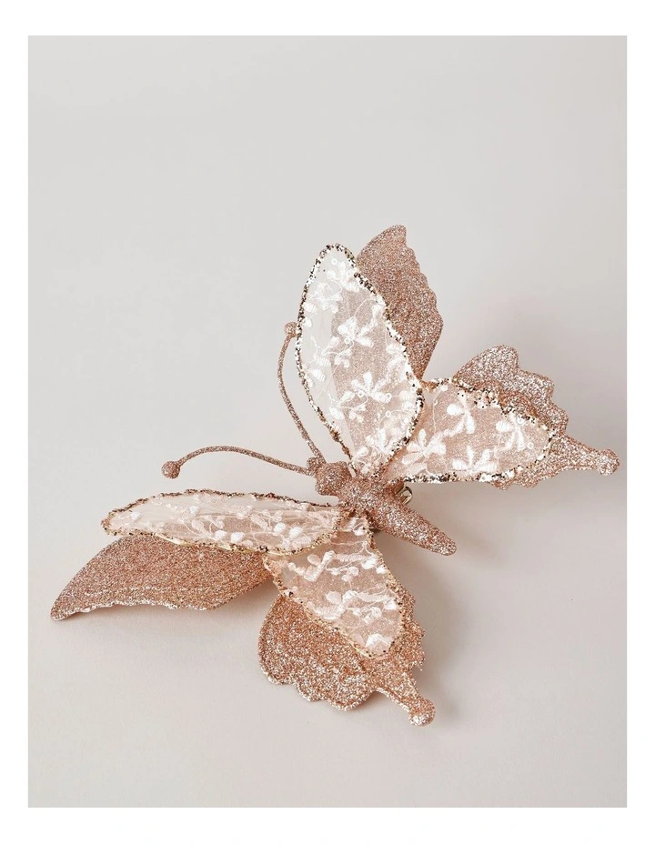 Luxe Christmas Lace Glitter Butterfly Clip 24cm in Pink image 2