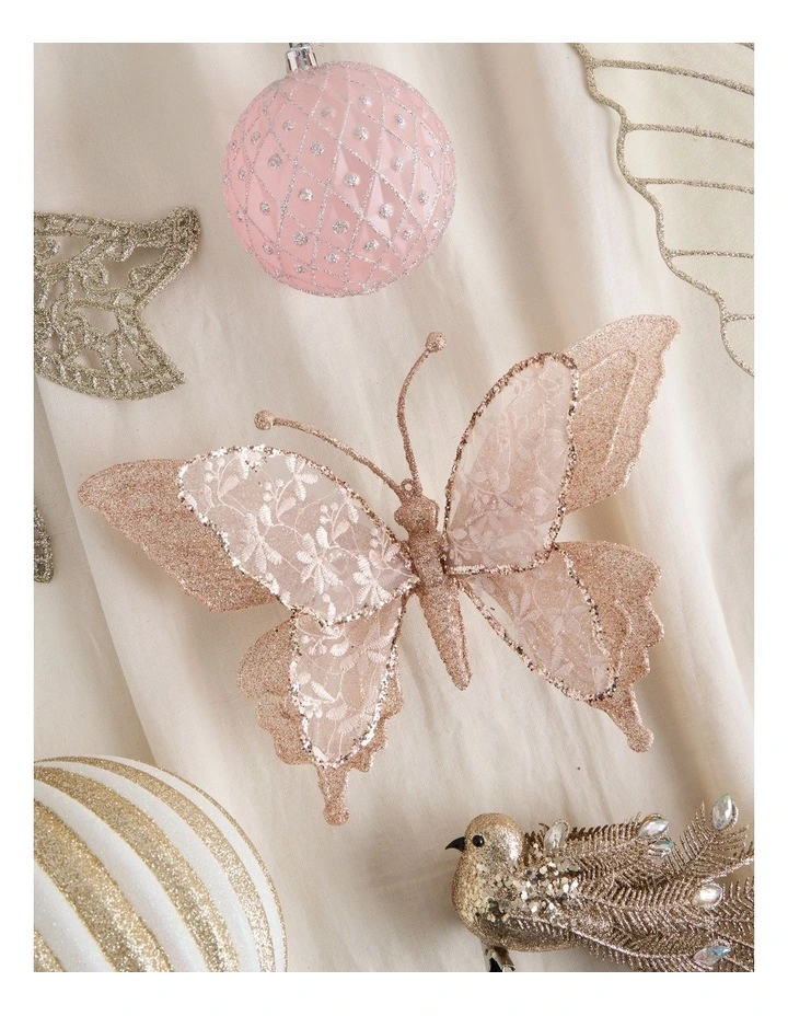 Luxe Christmas Lace Glitter Butterfly Clip 24cm in Pink image 3
