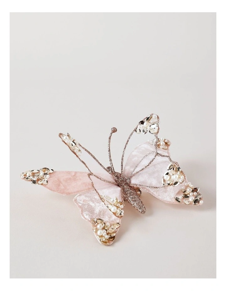 Luxe Velvet Embellished Butterfly Clip 16cm in Pink image 2