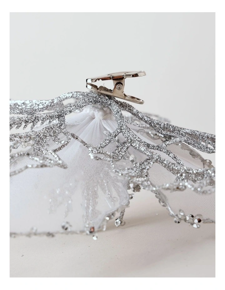 Luxe Christmas Glitter Mesh Poinsettia Clip 21cm in Silver image 4