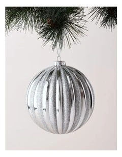 Luxe Christmas Glitter Stripe Oversized Bauble 15cm in Silver
