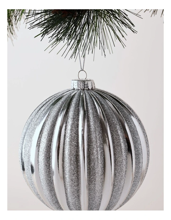 Luxe Christmas Glitter Stripe Oversized Bauble 15cm in Silver image 2