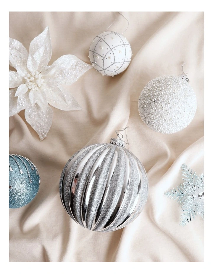 Luxe Christmas Glitter Stripe Oversized Bauble 15cm in Silver image 3