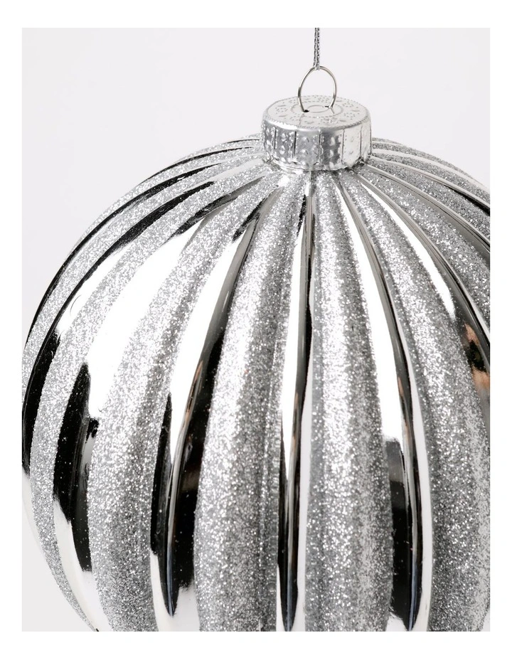 Luxe Christmas Glitter Stripe Oversized Bauble 15cm in Silver image 4