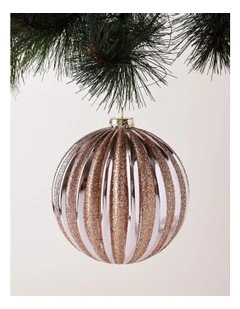 Luxe Christmas Glitter Stripe Oversized Bauble 15cm in Pink