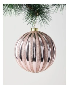 Luxe Christmas Glitter Stripe Oversized Bauble 15cm in Pink