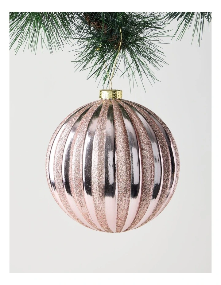 Luxe Christmas Glitter Stripe Oversized Bauble 15cm in Pink image 1