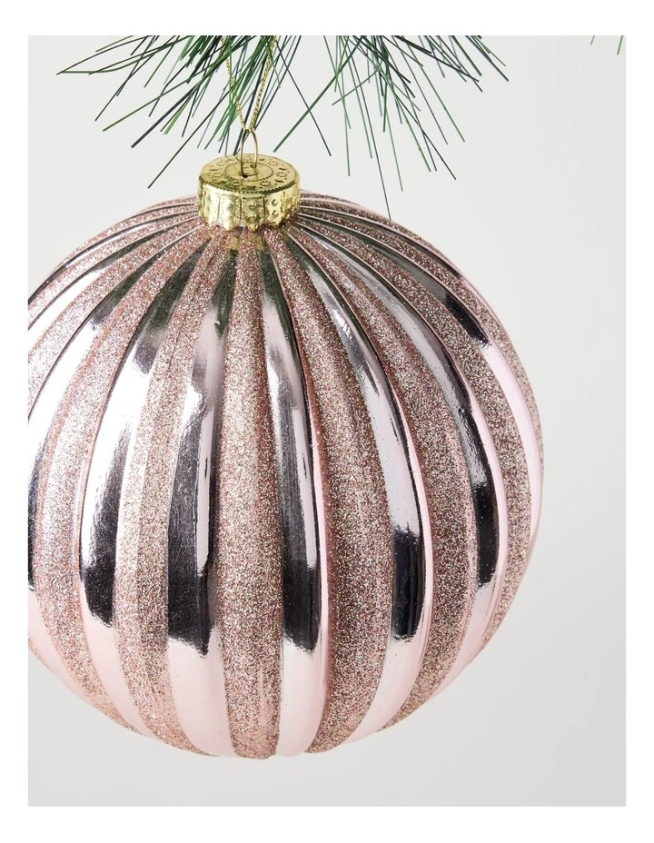 Luxe Christmas Glitter Stripe Oversized Bauble 15cm in Pink image 2