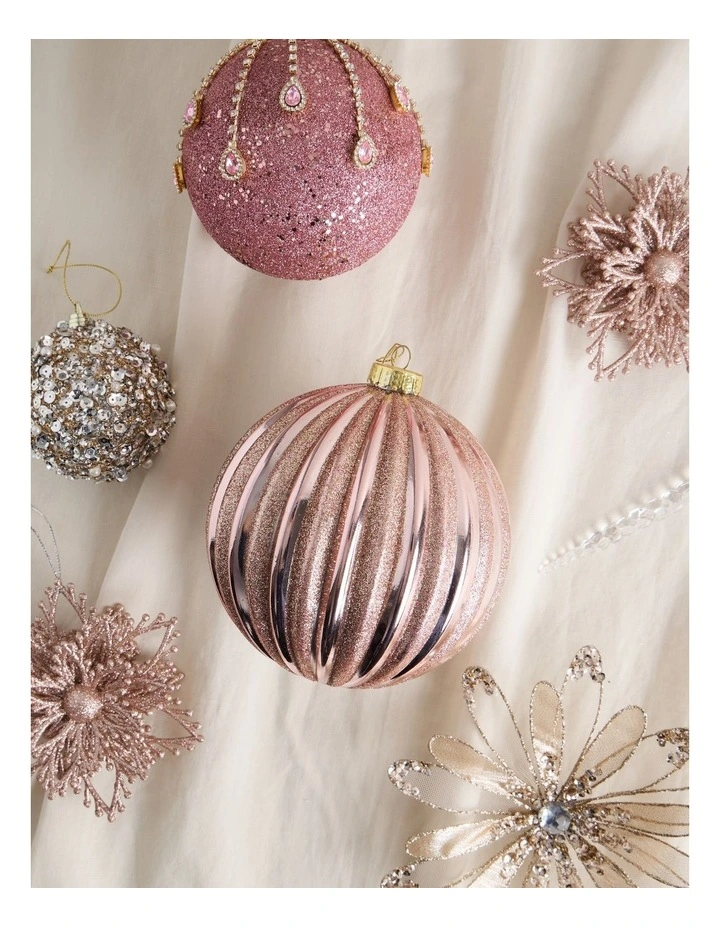 Luxe Christmas Glitter Stripe Oversized Bauble 15cm in Pink image 3