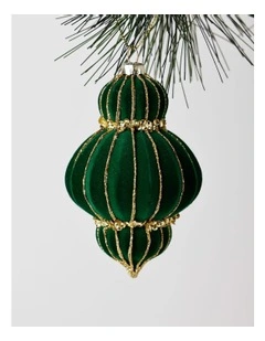 Heirloom Christmas Flocked Velvet Sequin Finial 10cm in Green
