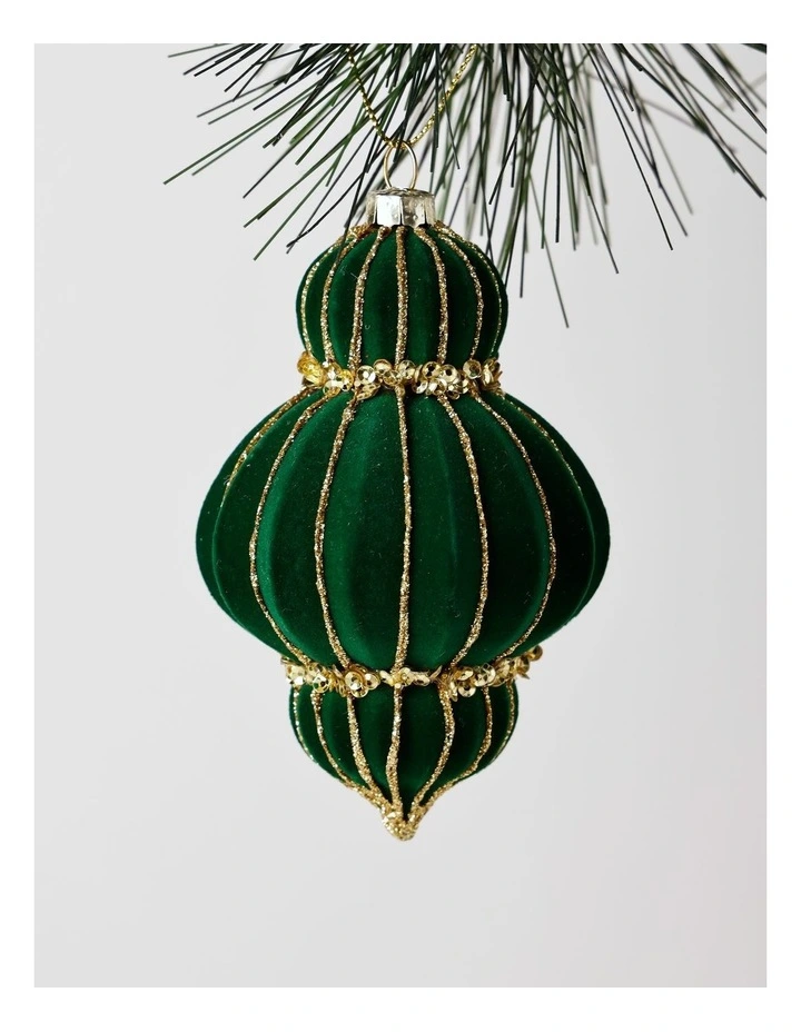 Heirloom Christmas Flocked Velvet Sequin Finial 10cm in Green image 1