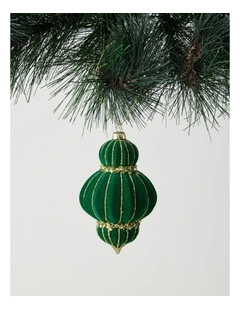 Heirloom Christmas Flocked Velvet Sequin Finial 10cm in Green