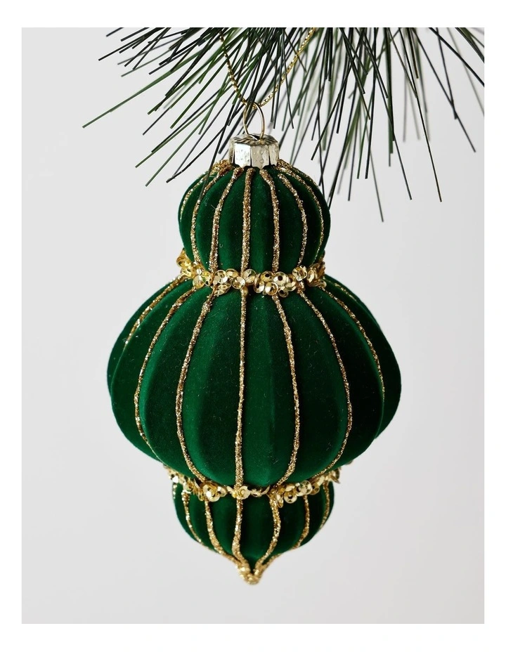 Heirloom Christmas Flocked Velvet Sequin Finial 10cm in Green image 2