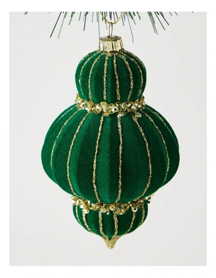Heirloom Christmas Flocked Velvet Sequin Finial 10cm in Green image 2