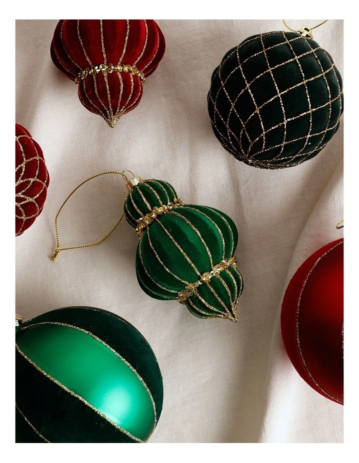 Heirloom Christmas Flocked Velvet Sequin Finial 10cm in Green image 3