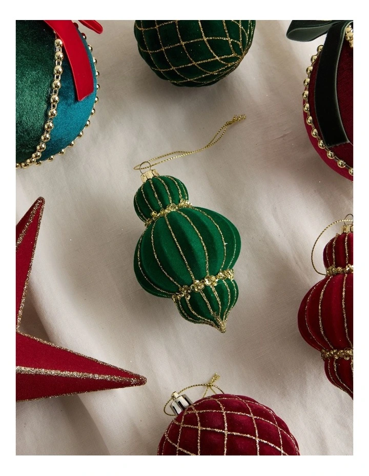 Heirloom Christmas Flocked Velvet Sequin Finial 10cm in Green image 3
