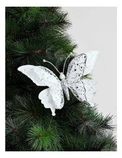 Luxe Christmas Lace Butterfly Clip 16.5cm in White/Silver