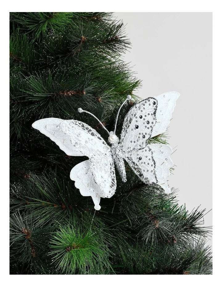 Luxe Christmas Lace Butterfly Clip 16.5cm in White/Silver image 1