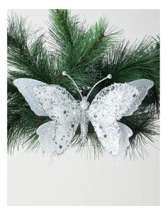 Luxe Christmas Lace Butterfly Clip 16.5cm in White/Silver
