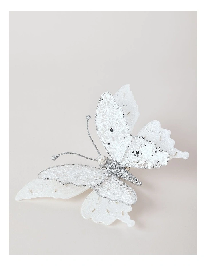Luxe Christmas Lace Butterfly Clip 16.5cm in White/Silver image 2