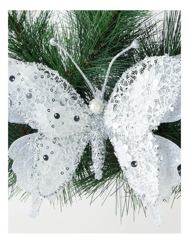 Luxe Christmas Lace Butterfly Clip 16.5cm in White/Silver image 2