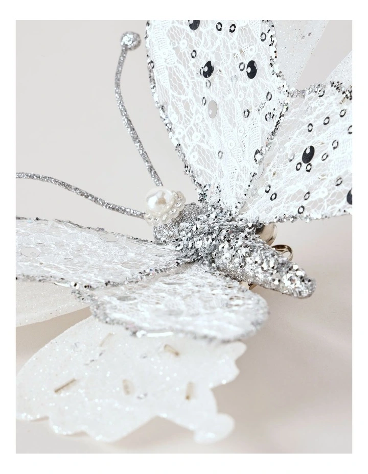 Luxe Christmas Lace Butterfly Clip 16.5cm in White/Silver image 3