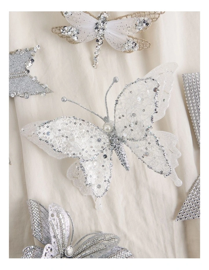 Luxe Christmas Lace Butterfly Clip 16.5cm in White/Silver image 3
