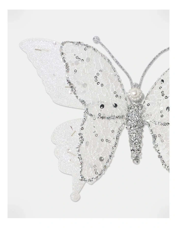 Myer Giftorium Luxe Lace Butterfly Clip 16.5cm in White/Silver MYER