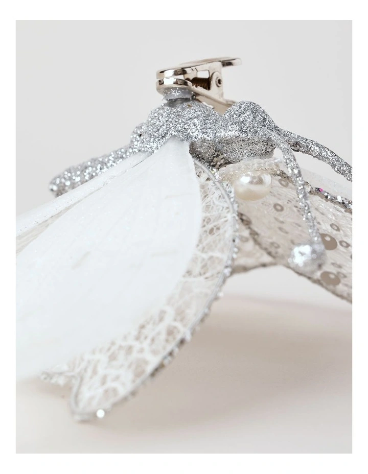 Luxe Christmas Lace Butterfly Clip 16.5cm in White/Silver image 4