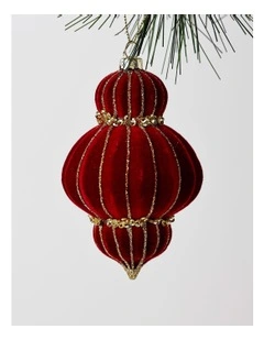 Heirloom Christmas Flocked Velvet Sequin Finial 10cm in Red