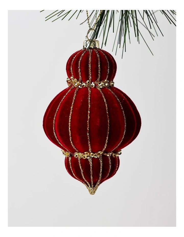 Heirloom Christmas Flocked Velvet Sequin Finial 10cm in Red image 1