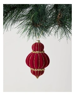 Heirloom Christmas Flocked Velvet Sequin Finial 10cm in Red