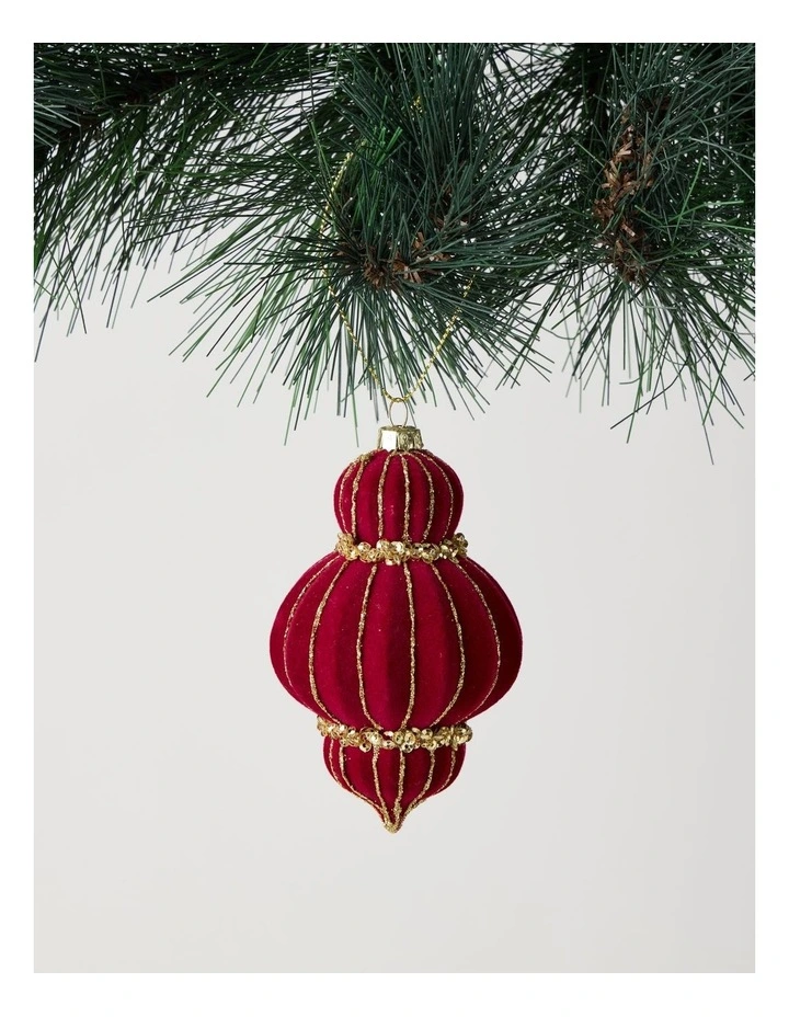 Heirloom Christmas Flocked Velvet Sequin Finial 10cm in Red image 1