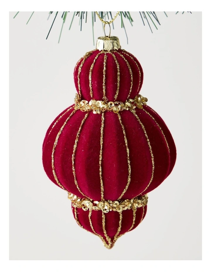 Heirloom Christmas Flocked Velvet Sequin Finial 10cm in Red image 2
