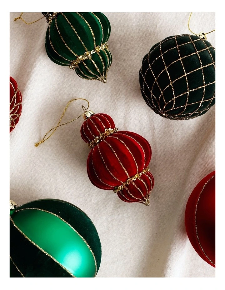 Heirloom Christmas Flocked Velvet Sequin Finial 10cm in Red image 3