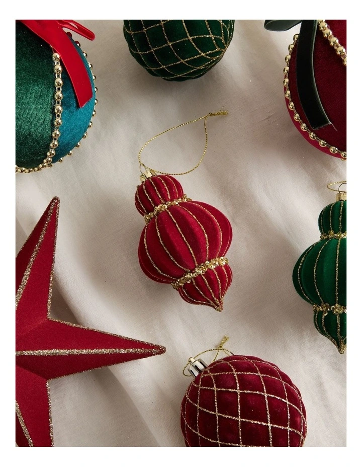 Heirloom Christmas Flocked Velvet Sequin Finial 10cm in Red image 3