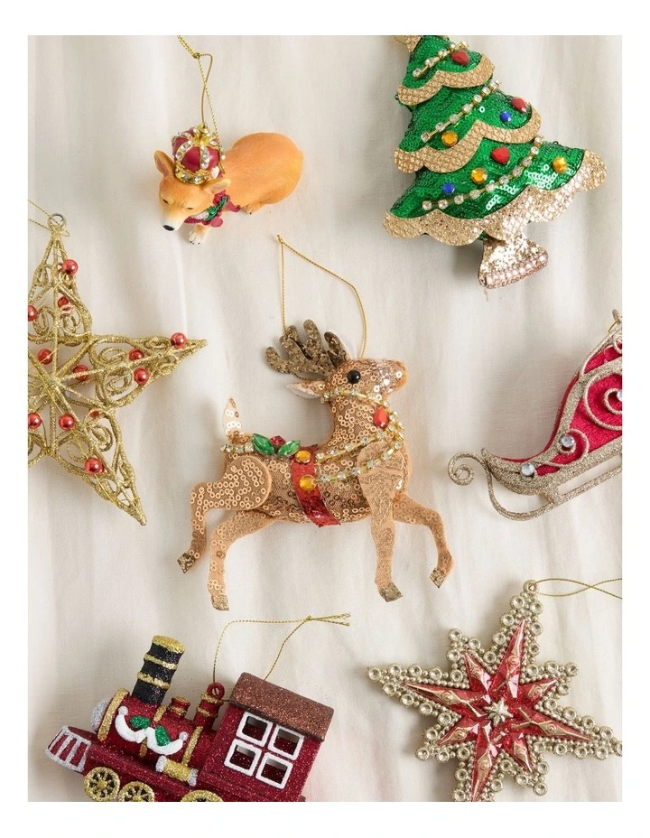 Heirloom Christmas Sequinned Plush Reindeer Ornament 15cm in Brown image 3