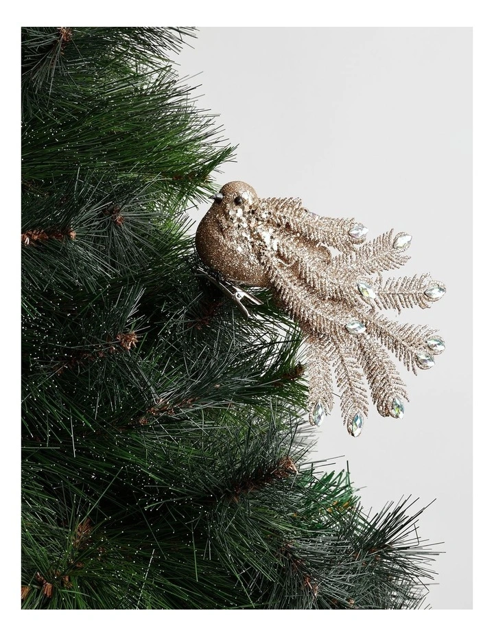 Luxe Christmas Bejewelled Glitter Bird Clip 16cm in Champagne image 1