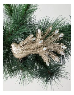Luxe Christmas Bejewelled Glitter Bird Clip 16cm in Champagne