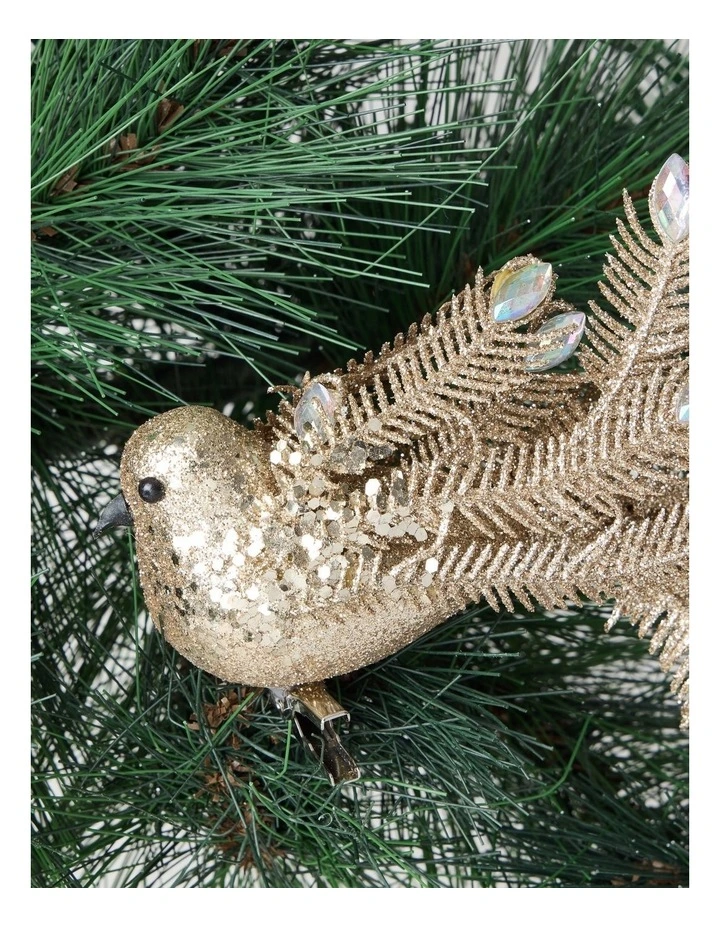 Luxe Christmas Bejewelled Glitter Bird Clip 16cm in Champagne image 2