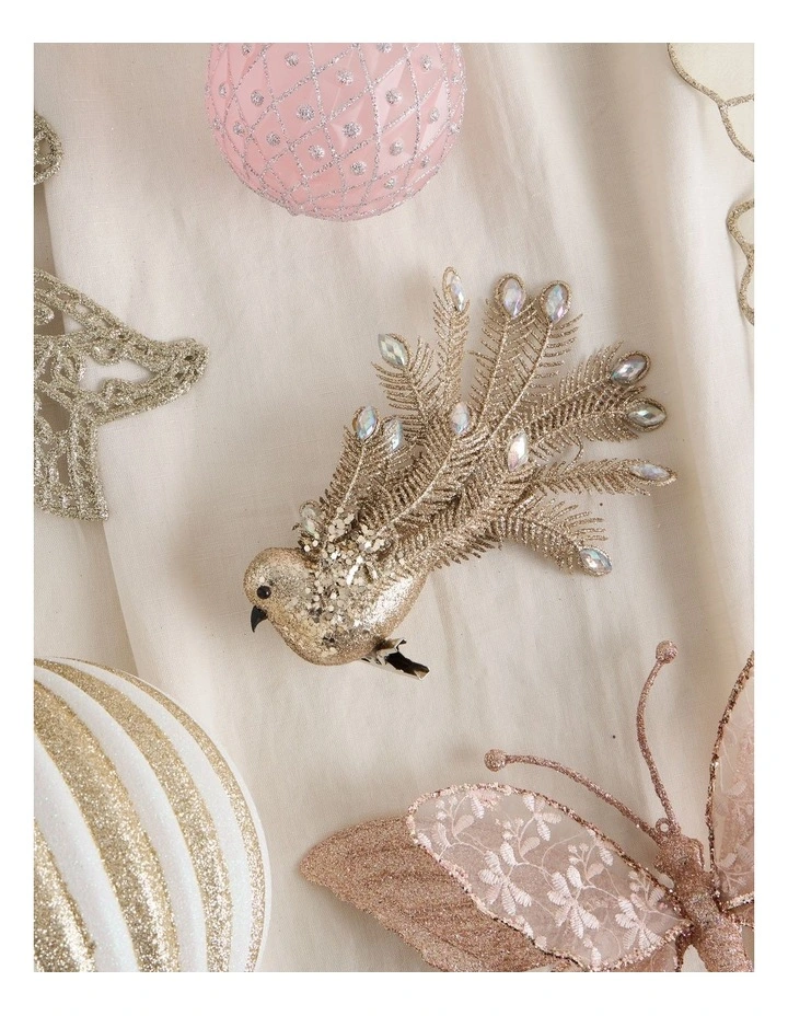 Luxe Christmas Bejewelled Glitter Bird Clip 16cm in Champagne image 3