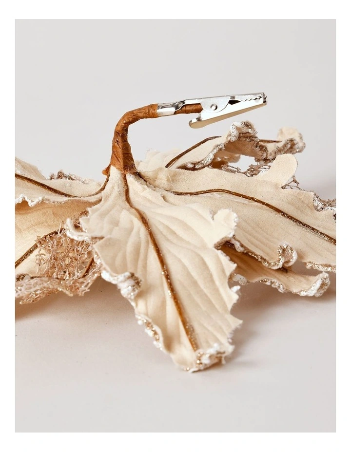 Luxe Christmas Sequin Velvet Poinsettia Clip with Bells 22.5cm in Champagne image 4